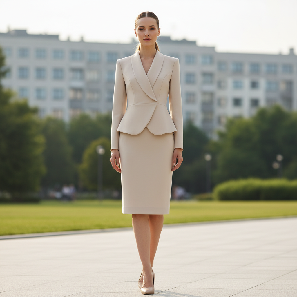 Beige Women's Suit Set | Tailored Blazer and Pencil Skirt