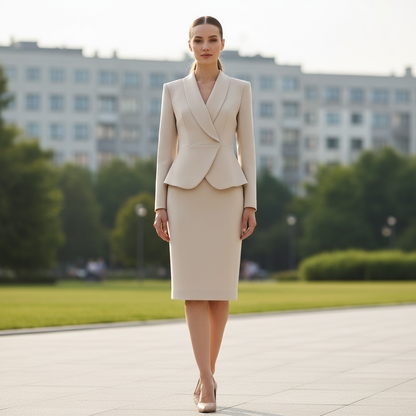 Beige Women's Suit Set | Tailored Blazer and Pencil Skirt