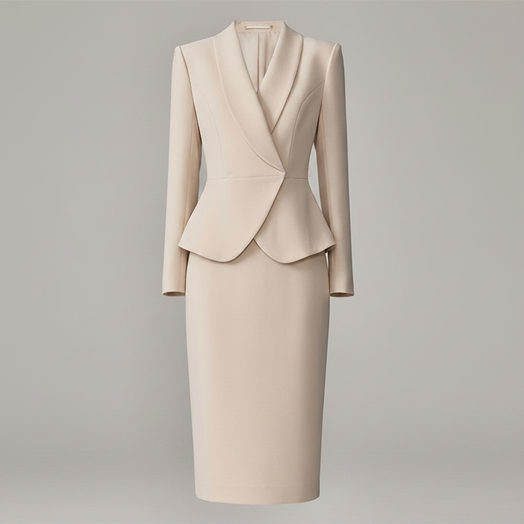 Beige Women's Suit Set | Tailored Blazer and Pencil Skirt