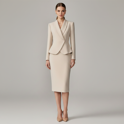 Beige Women's Suit Set | Tailored Blazer and Pencil Skirt
