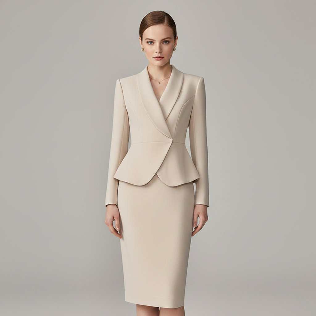 Beige Women's Suit Set | Tailored Blazer and Pencil Skirt