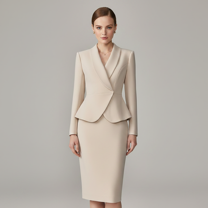 Beige Women's Suit Set | Tailored Blazer and Pencil Skirt