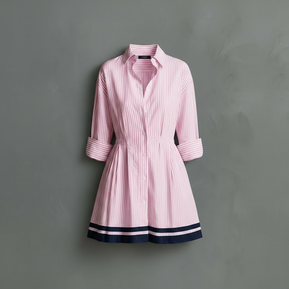 Blue Striped Cotton Mini Dress | Women's Dress