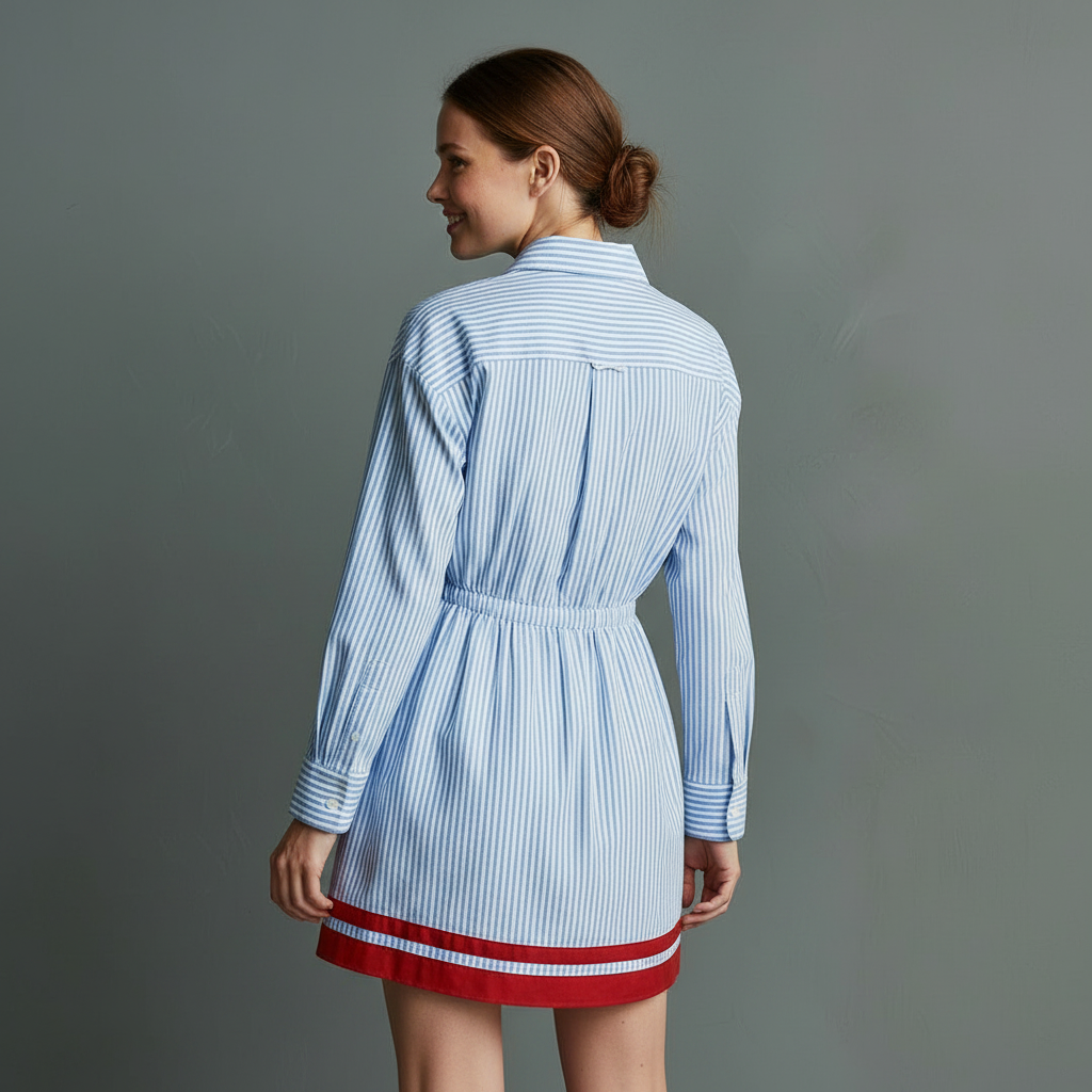 Blue Striped Cotton Mini Dress | Women's Dress