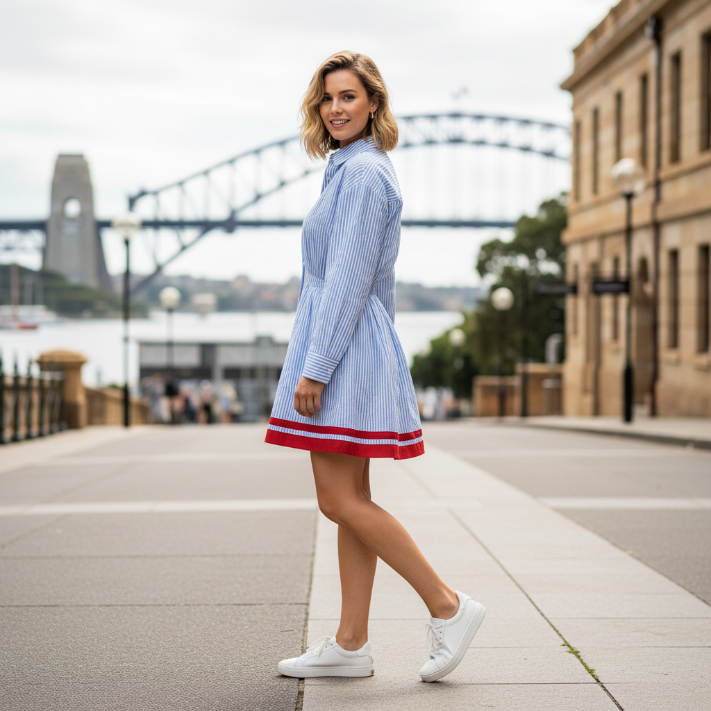 Blue Striped Cotton Mini Dress | Women's Dress