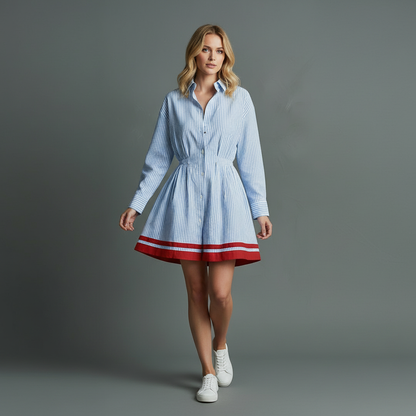 Blue Striped Cotton Mini Dress | Women's Dress