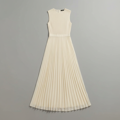 Cream Chiffon Pleated Long Sleeve Maxi Dress | Women's Maxi Dress