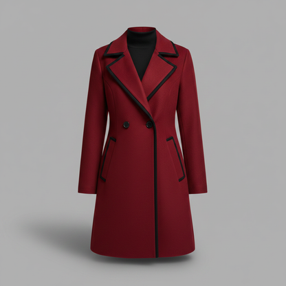 Double-Breasted White Coat with Black Trim | Women's Coat