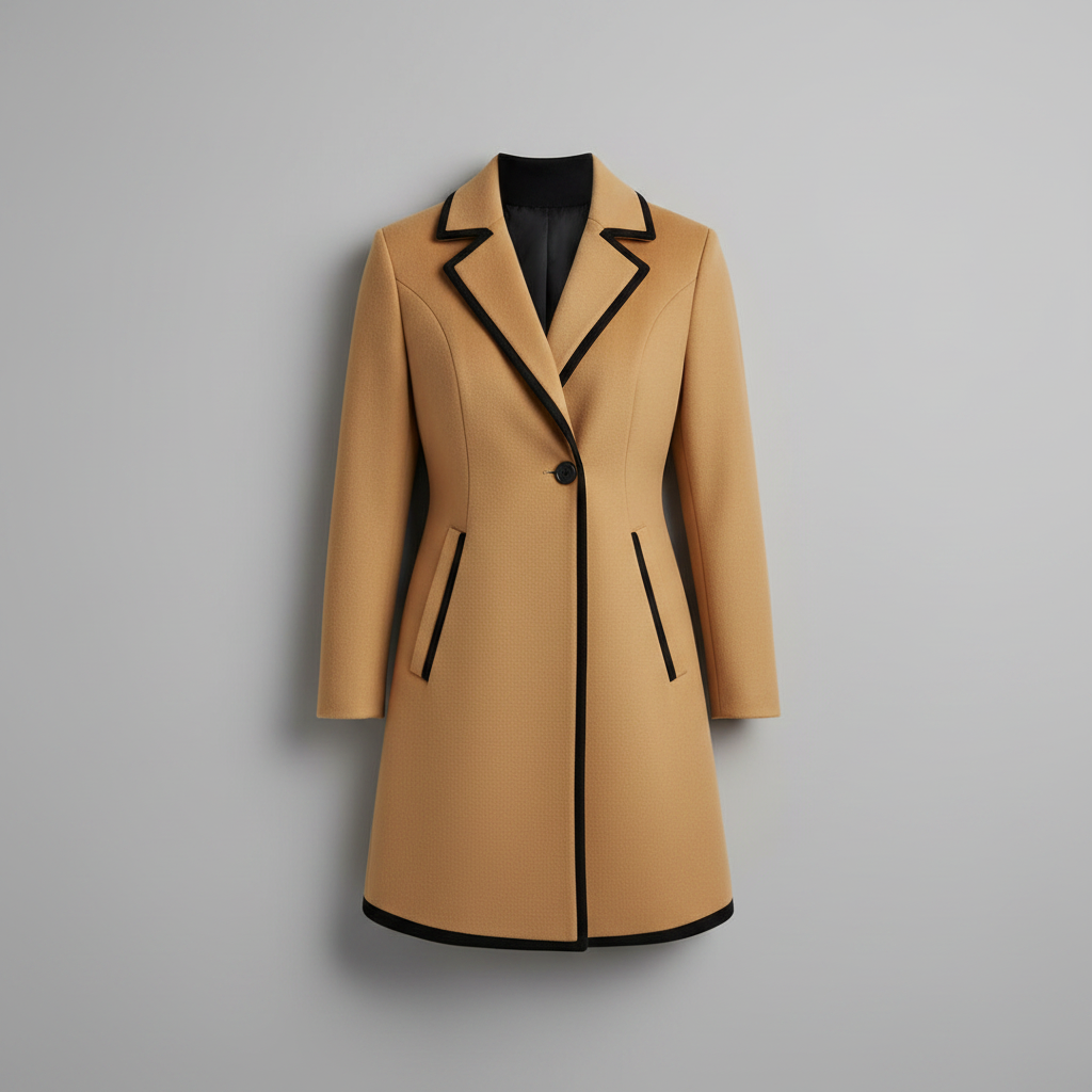 Double-Breasted White Coat with Black Trim | Women's Coat