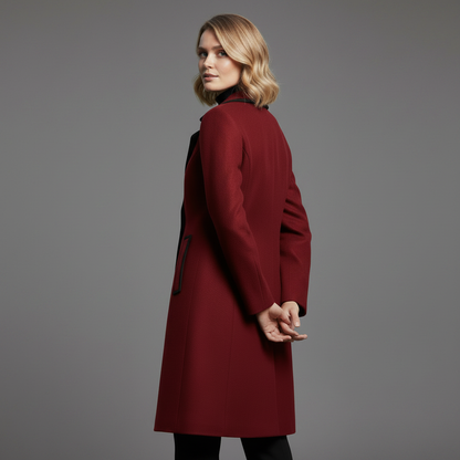 Double-Breasted White Coat with Black Trim | Women's Coat