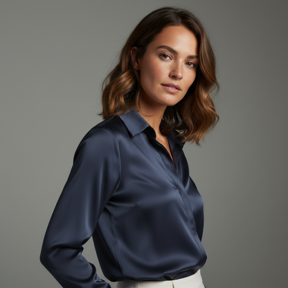 Elegant White Satin Blouse | Plus Size Tops for Women
