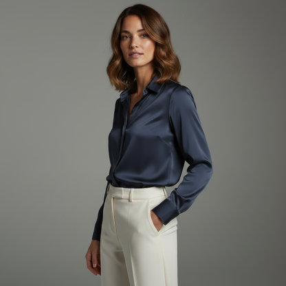 Elegant White Satin Blouse | Plus Size Tops for Women