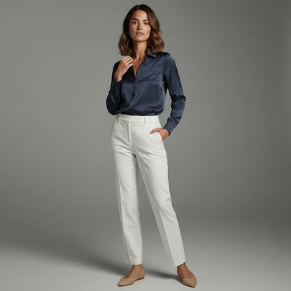 Elegant White Satin Blouse | Plus Size Tops for Women