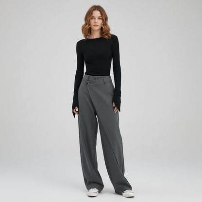 Emma | Women's Baggy Low Rise Jeans with Asymmetrical Waistband