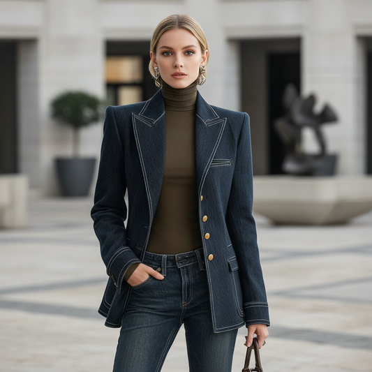 Retro Navy Blue Oversized Denim Jacket | Women's Casual Outerwear