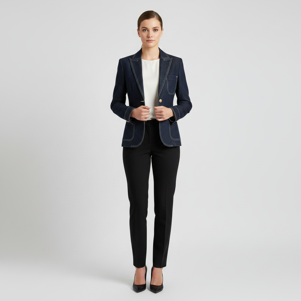 Retro Navy Blue Oversized Denim Jacket | Women's Casual Outerwear