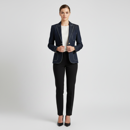 Retro Navy Blue Oversized Denim Jacket | Women's Casual Outerwear