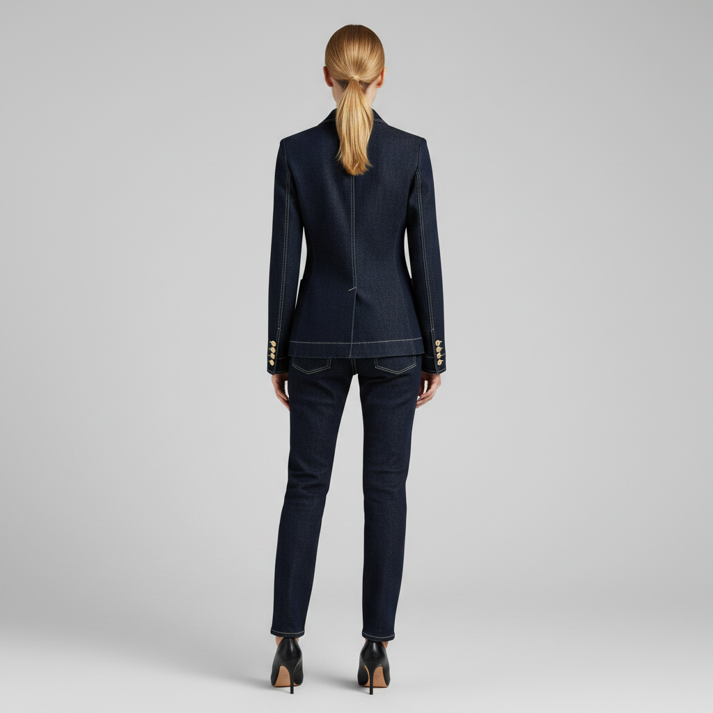 Retro Navy Blue Oversized Denim Jacket | Women's Casual Outerwear