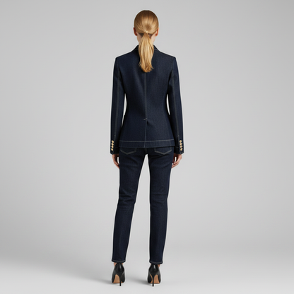 Retro Navy Blue Oversized Denim Jacket | Women's Casual Outerwear