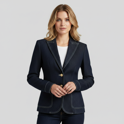 Retro Navy Blue Oversized Denim Jacket | Women's Casual Outerwear