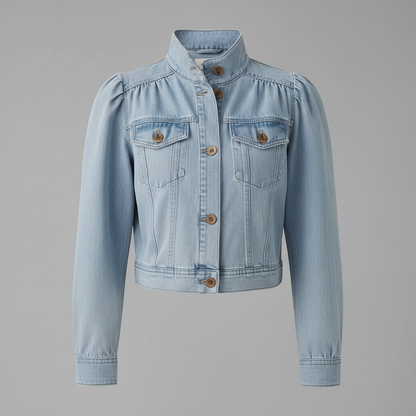Retro Blue Denim Jacket | Women's Jean Jacket with Stand-up Collar