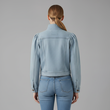 Retro Blue Denim Jacket | Women's Jean Jacket with Stand-up Collar