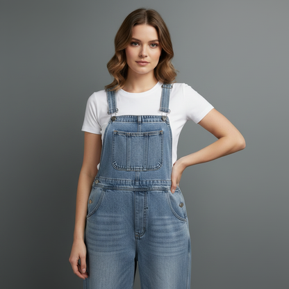Retro Washed Denim Overalls | Casual Fit with Pockets