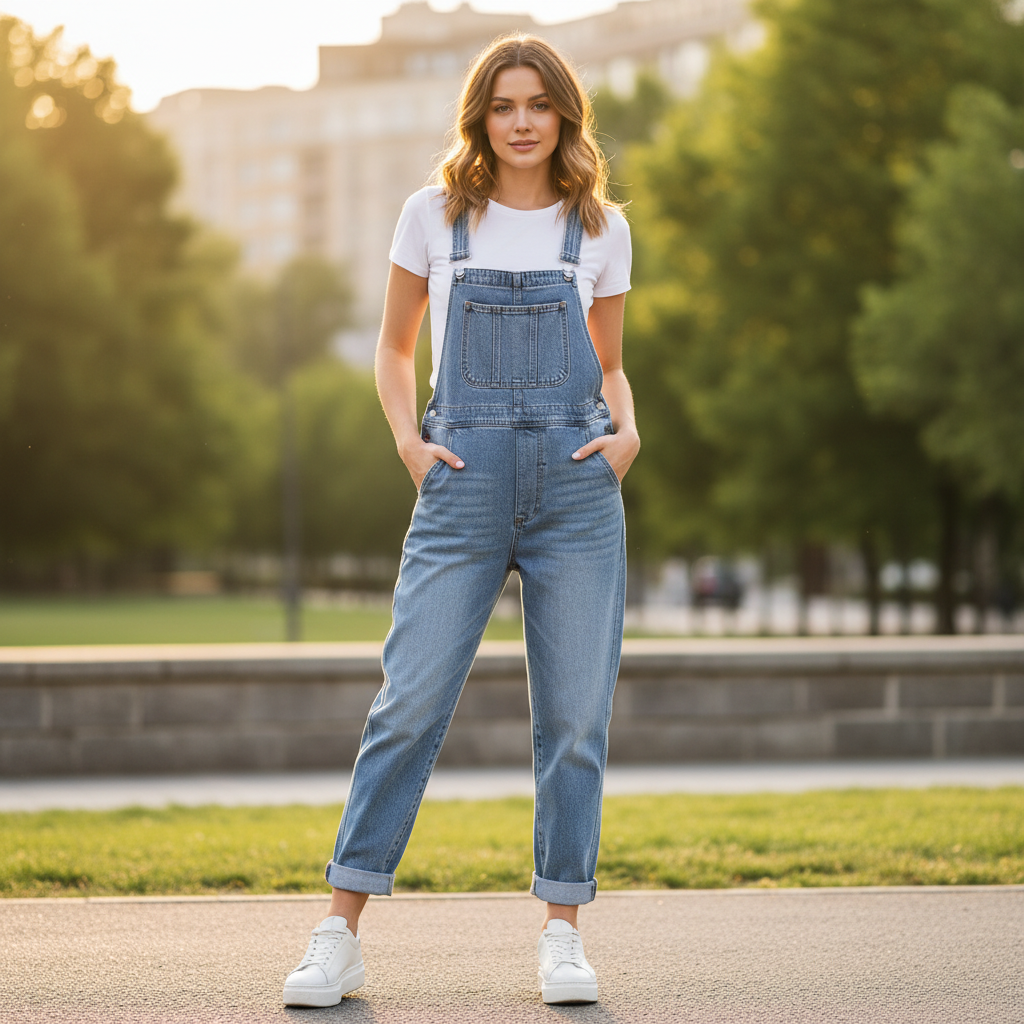 Retro Washed Denim Overalls | Casual Fit with Pockets