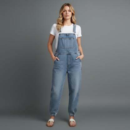 Retro Washed Denim Overalls | Casual Fit with Pockets