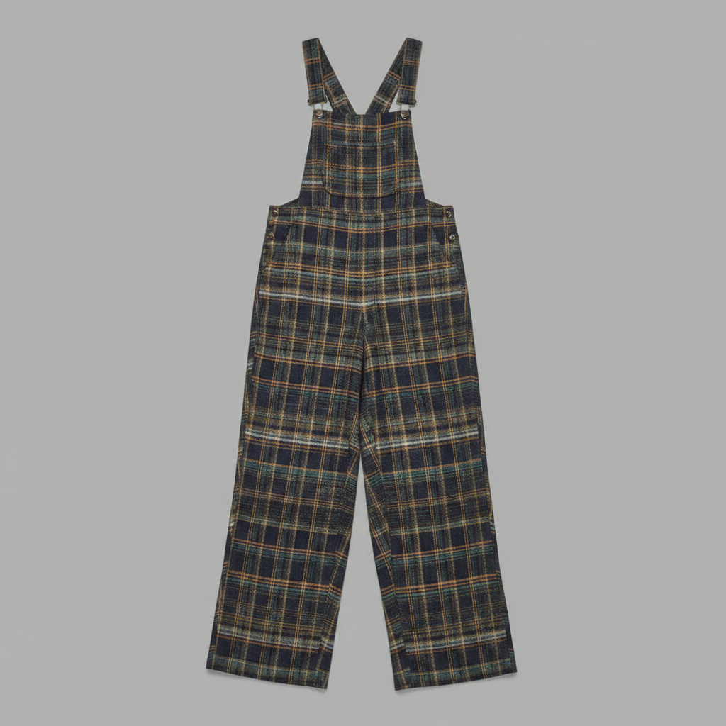 Retro Blue Plaid Wide-Leg Overalls | Women's Denim Overalls