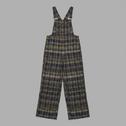 Retro Blue Plaid Wide-Leg Overalls | Women's Denim Overalls