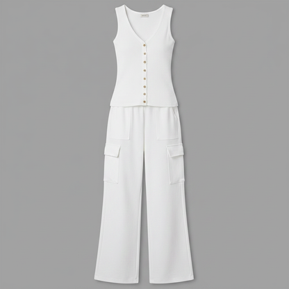 V-Neck Sleeveless Top & Multi-Pocket Cargo Pants Set | Women's Casual Outfit