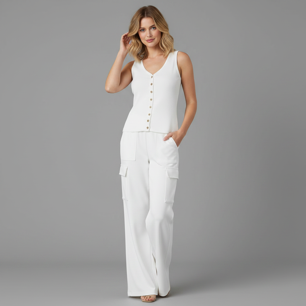 V-Neck Sleeveless Top & Multi-Pocket Cargo Pants Set | Women's Casual Outfit