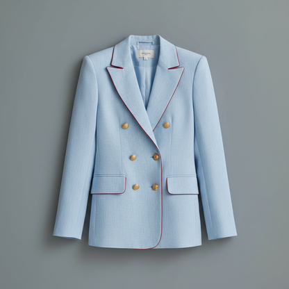 Vintage Sky Blue Linen-Blend Blazer | Women's Double-Breasted Jacket