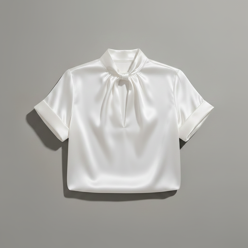 White Satin Blouse with Keyhole Neckline | Blouses for Women