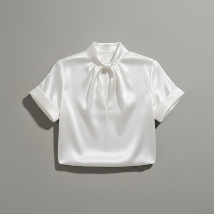 White Satin Blouse with Keyhole Neckline | Blouses for Women