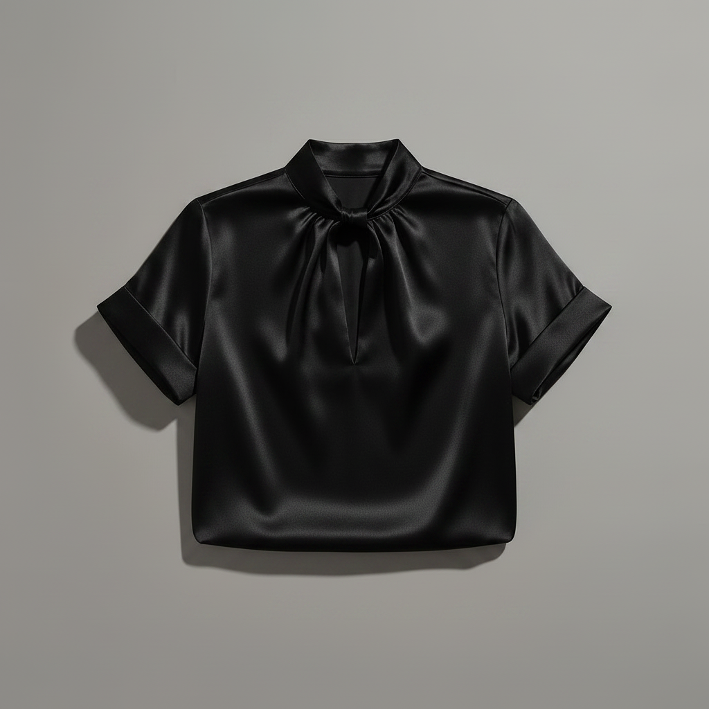 White Satin Blouse with Keyhole Neckline | Blouses for Women