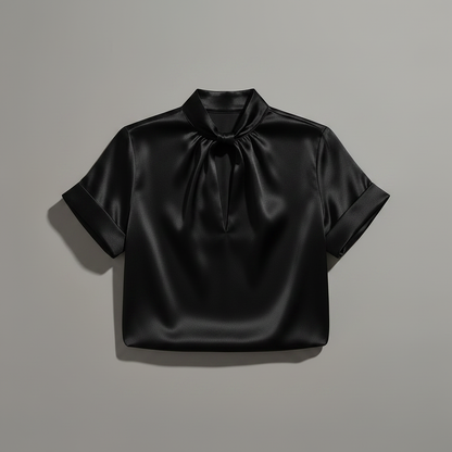 White Satin Blouse with Keyhole Neckline | Blouses for Women