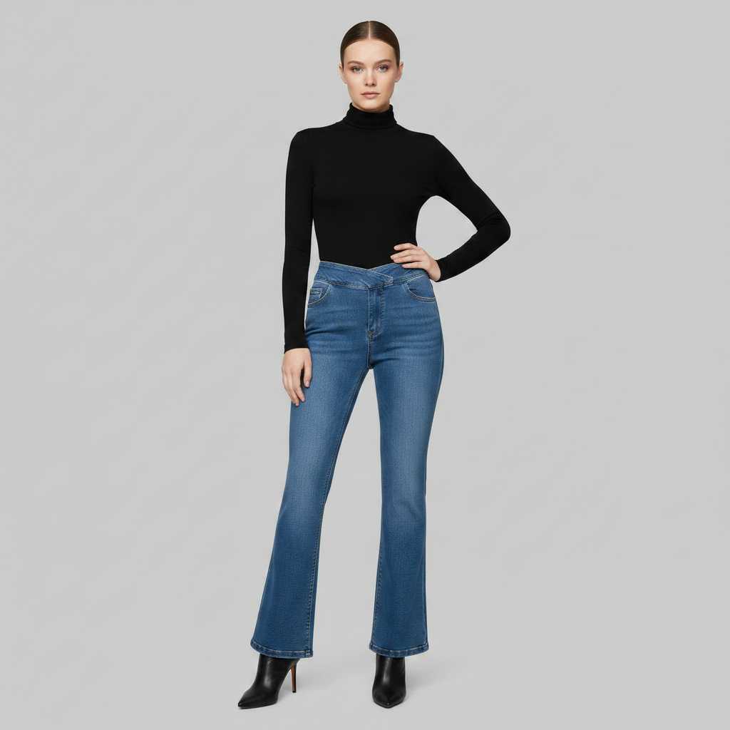 High Waist Flare Jeans | Women's Black Stretch Denim