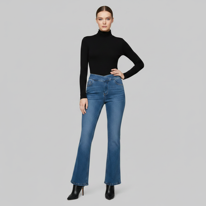 High Waist Flare Jeans | Women's Black Stretch Denim